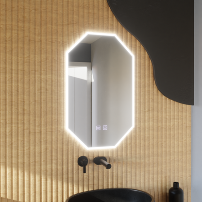 Miroir LED polygone E43S/50X80, système d'éclairage et de désembuage, 50X80cm