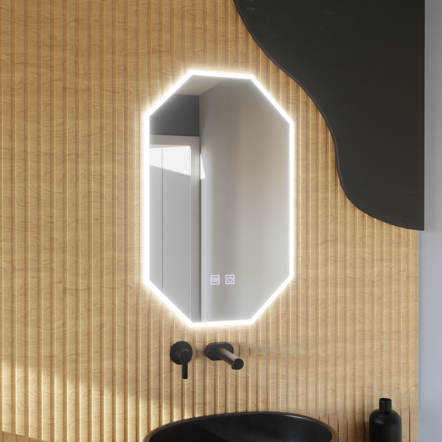 Miroir LED polygone E43S/50X80, système d'éclairage et de désembuage, 50X80cm