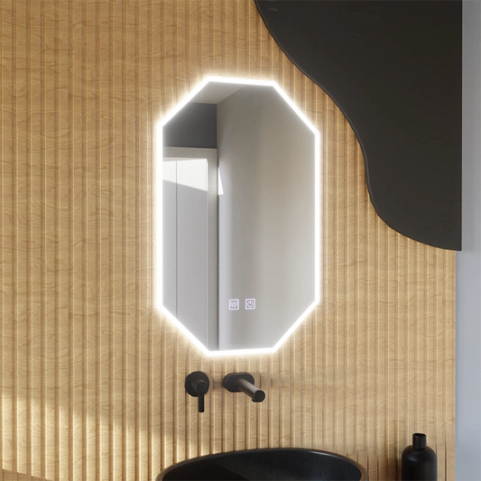 Miroir LED polygone E43S/50X80, système d'éclairage et de désembuage, 50X80cm