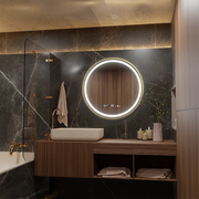 Miroir rond LED, 60 cm, Celeste Royale Gold MotionGlow Marcello, système anti-buée, horloge et thermomètre, intensité variable