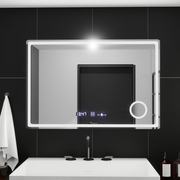 Miroir LED rectangulaire, 90x60 cm, Velour MotionGlow Marcello, système anti-buée, horloge et thermomètre, loupe cosmétique, intensité variable