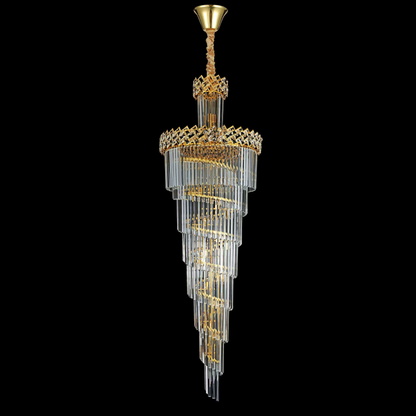 Lustre en cristal CC800/700X2100GD, 33xE14, diamètre 70 cm, hauteur 210 cm, or brillant, hauteur réglable, design élégant
