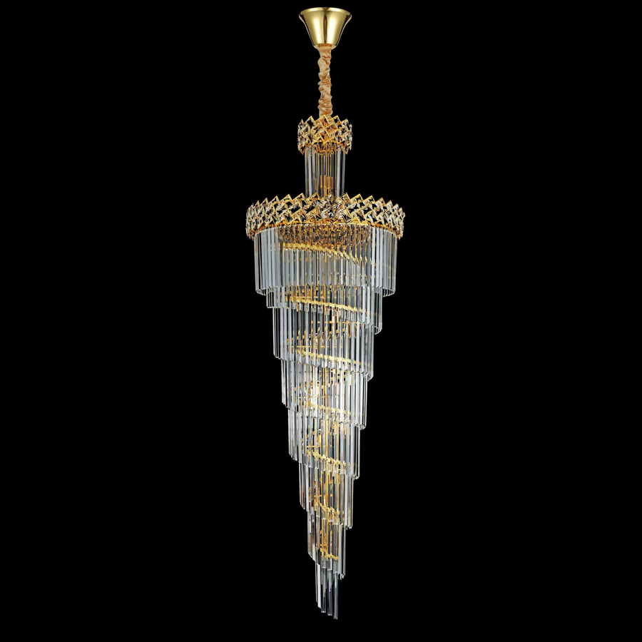 Lustre en cristal CC800/700X2100GD, 33xE14, diamètre 70 cm, hauteur 210 cm, or brillant, hauteur réglable, design élégant