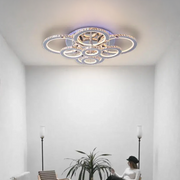 Lustre LED avec télécommande et cristal LIA RGB 182W, 8 Cercles, Lumière Froide/Chaude/Neutre, Dimmable, Chrome Blanc Brillant