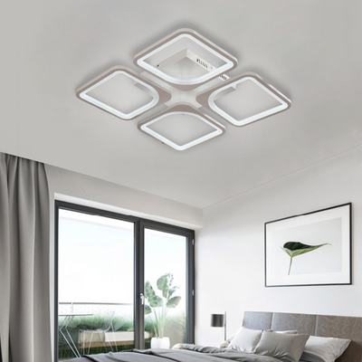 Lustre LED avec télécommande ZOE 53W, 4 Carrés, Lumière Froid/Chaud/Neutre, Dimmable, Blanc