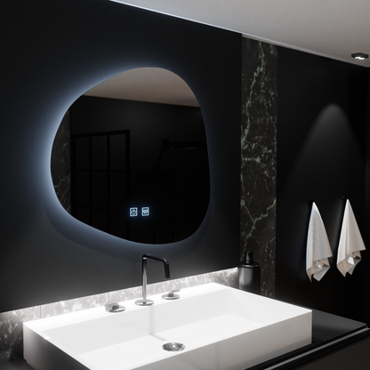 Miroir LED organique 60x60cm, Duna Touch, système anti-buée, intensité variable