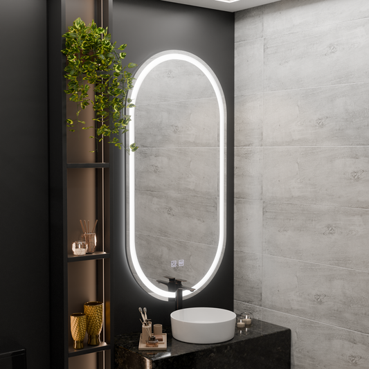 Miroir LED ovale, 50x100cm, Velara Touch, système anti-buée, intensité variable