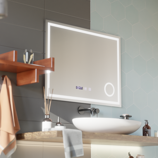 Miroir tactile LED NIVERA système de désembuage, horloge et température 80x60 cm miroirs grossissants cosmétiques Korman S titre par défaut Alessandro Design