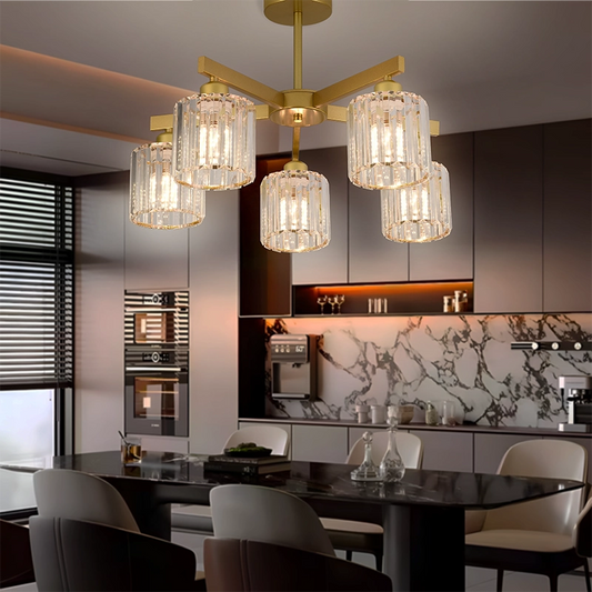 Lustre classique moderne LC110/5GD avec cristal, 5xE27, or, métal et cristal