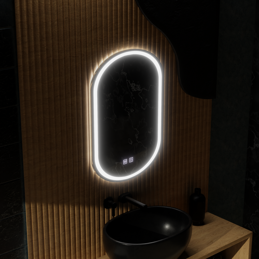 Miroir LED ovale, 45x65cm, Velara Touch, système anti-buée, intensité variable