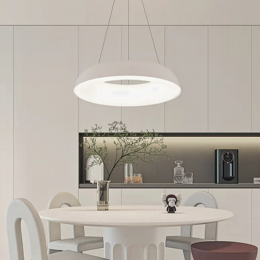 Lustre LED suspendu avec télécommande CHIARA, 73W, Lumière Froid/Chaude/Neutre, Dimmable, Blanc