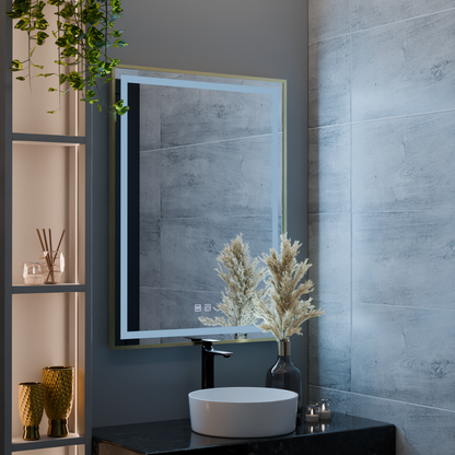 Miroir LED RAYNA Touch, 60x80 cm, fonction anti-buée, cadre doré brossé