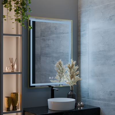 Miroir LED RAYNA Touch, 60x80 cm, fonction anti-buée, cadre doré brossé
