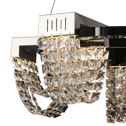 Lustre LED en cristal 30W, CC370/500CH, diamètre 49 cm, chrome brillant, lumière froide neutre chaude 3000K/4000K/6000K hauteur réglable, métal et cristal