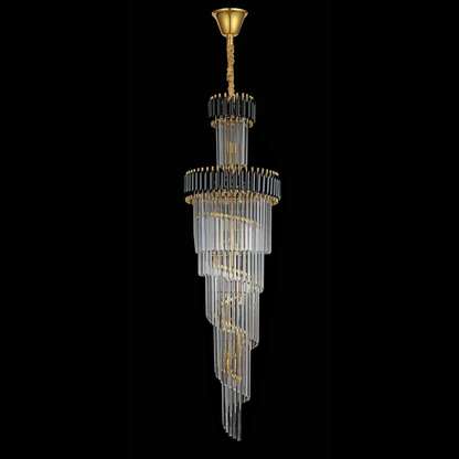 Lustre en cristal CC900/700X2200, 34xE14, diamètre 70 cm, hauteur 220 cm, or brillant et noir, hauteur réglable, design élégant