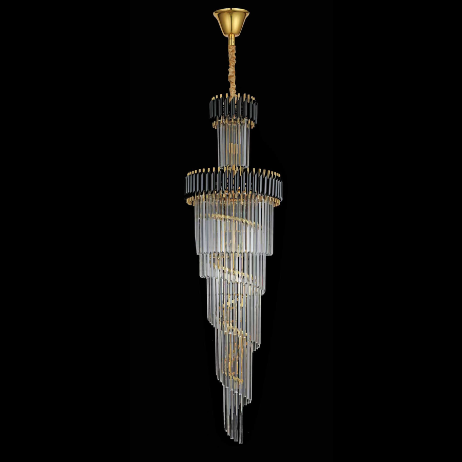 Lustre en cristal CC900/700X2200, 34xE14, diamètre 70 cm, hauteur 220 cm, or brillant et noir, hauteur réglable, design élégant