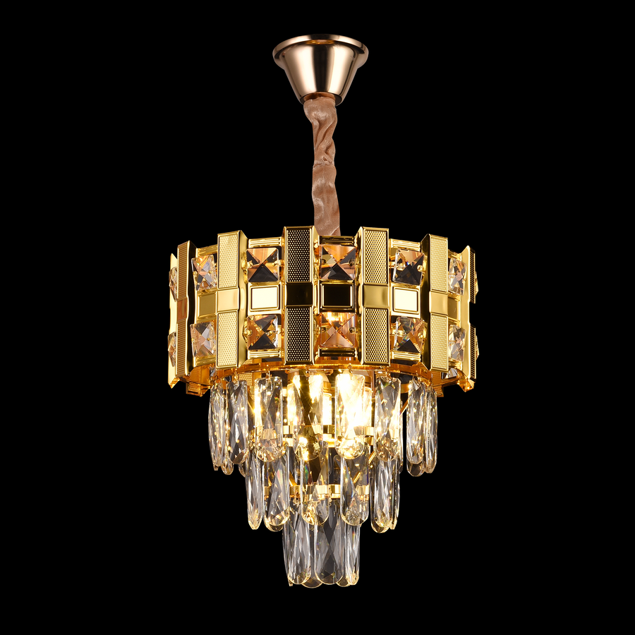 Lustre en cristal BRAN Petito 3xE14, diamètre 30cm, or brillant, hauteur réglable