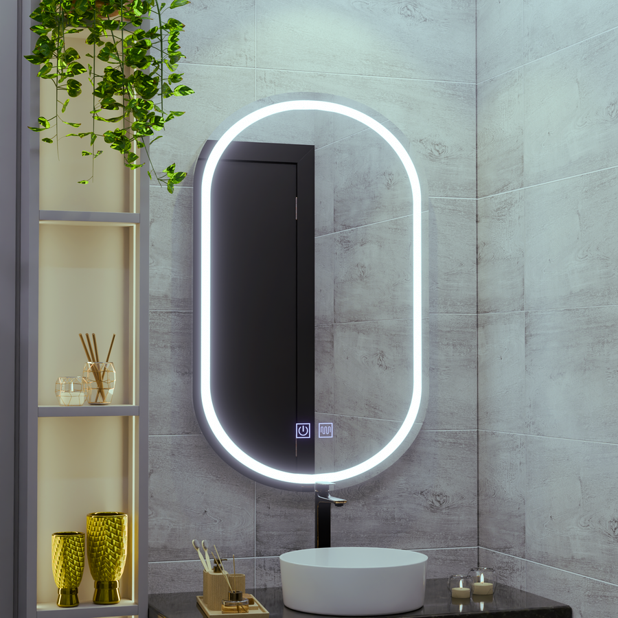 Miroir Ovale LED 50X80cm, Velara Touch, Système Antibuée, Intensité Variable, Lumière Froide 6000K