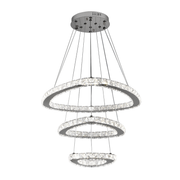 Lustre LED suspendu avec télécommande et cristal PRISM LUMORA 63W, 3 Cercles, Lumière Froid/Chaud/Neutre, Dimmable, Chrome Brillant, Hauteur Réglable