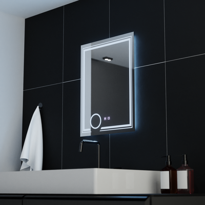 Miroir LED rectangulaire, 60x80cm, CANTO Touch, système anti-buée, intensité variable
