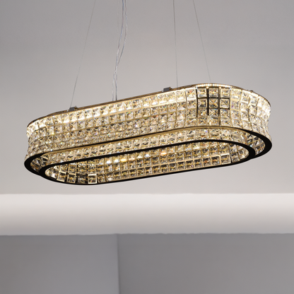 Lustre LED avec télécommande, LLC160/750X350GD, cristal et métal, 160 W, variable, hauteur réglable, lumière froide/chaude/neutre, éclairage luxueux