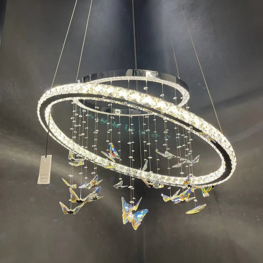 Lustre LED suspendu avec télécommande et cristal 50W, 2 cercles, lumière froide/chaude/neutre, variable, chrome brillant, lustres LED à hauteur réglable avec télécommande Titre par défaut Alessandro Design