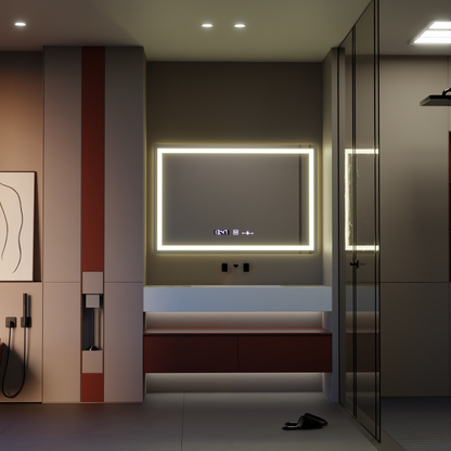 Miroir LED rectangulaire 120x80cm Vérité MotionGlow Marcello, Système anti-buée, Horloge & Thermomètre, Intensité variable