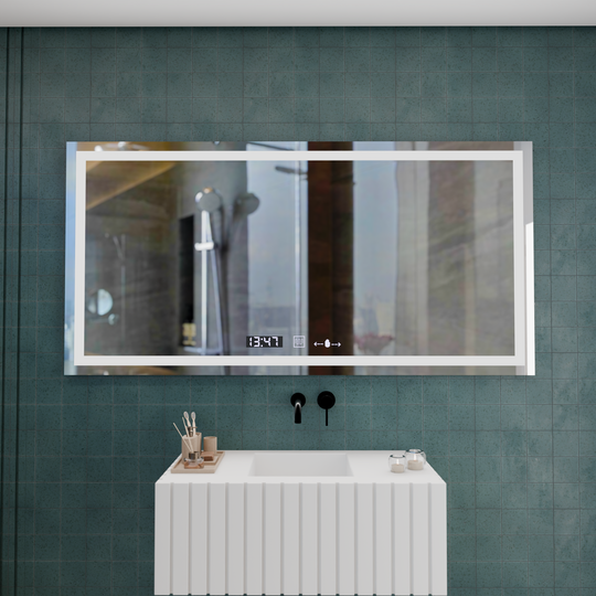 Miroir LED rectangulaire, 120x60cm, Verite MotionGlow Marcello, système anti-buée, horloge et thermomètre, miroirs à intensité variable Marcello Default Title Alessandro Design