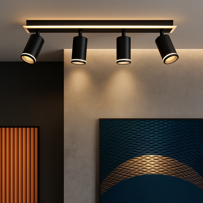 Lustre LED Ellen 46W Lumière Froide/Chaude/Neutre Projecteur Orientable Acrylique et Métal Noir