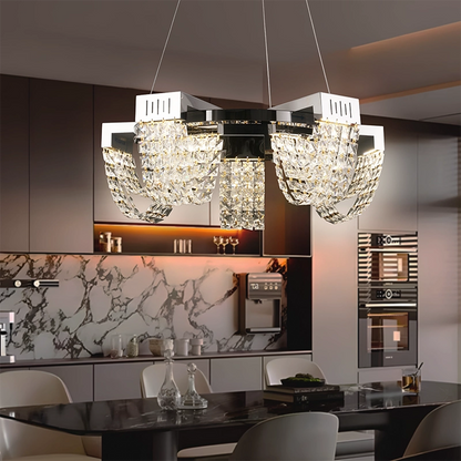 Lustre LED en cristal 15W, STRATUS Magno, diamètre 50 cm, chrome brillant, lumière froide neutre chaude 3000K/4000K/6000K hauteur réglable, métal et cristal