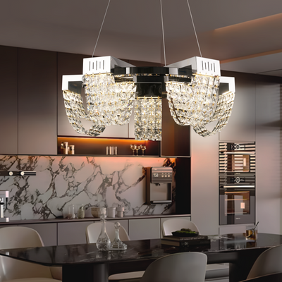 Lustre LED en cristal 15W, CC370/500CH, diamètre 50 cm, chrome brillant, lumière froide neutre chaude 3000K/4000K/6000K hauteur réglable, métal et cristal