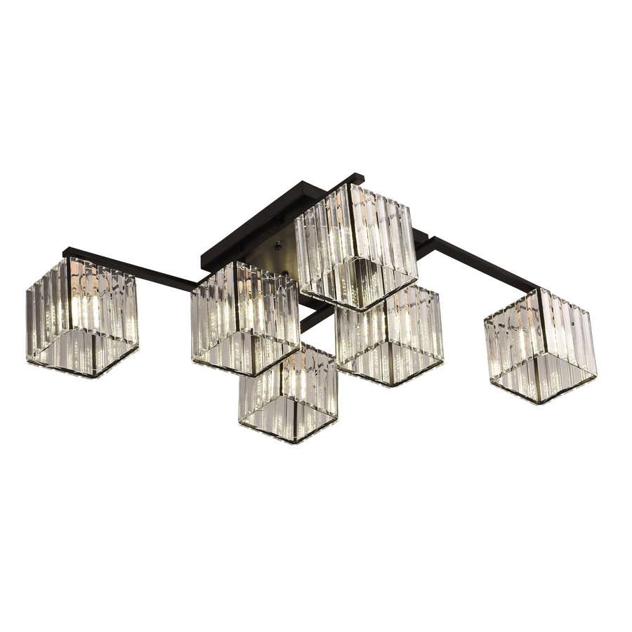 Lustre géorgien moderne classique, LC111/6BK, 6x E27, noir, métal et verre