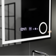 Miroir LED rectangulaire, 60x60 cm, Souverain MotionGlow Marcello, système anti-buée, horloge et thermomètre, loupe cosmétique, variable