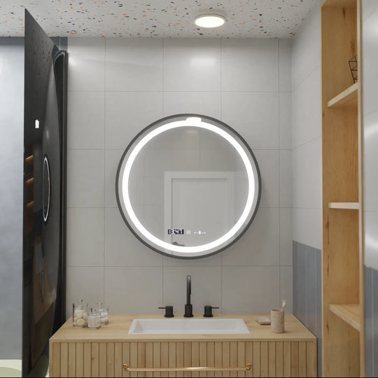Miroir rond LED, 60 cm, Celeste Majeste Noir Eleve MotionGlow Marcello, système de désembuage, horloge et thermomètre, miroirs à intensité variable Marcello Default Title Alessandro Design