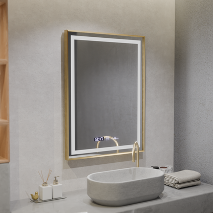 Oglinda LED Rectangulara, 60x80cm, Verite Royale Gold MotionGlow Marcello, Sistem Dezaburire, Ceas & Termometru, Dimabila Oglinzi Marcello Default Title Alessandro Design