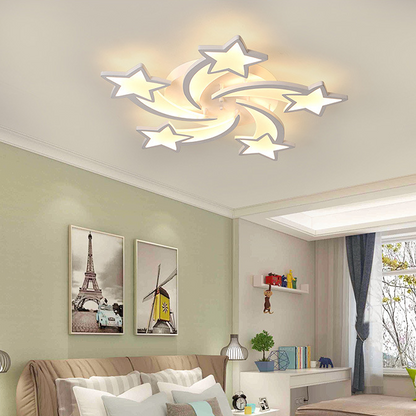 Lustre LED avec télécommande IPOMOEA 69W, 5 étoiles, Lumière Froide/Chaude/Neutre, Dimmable, Blanc