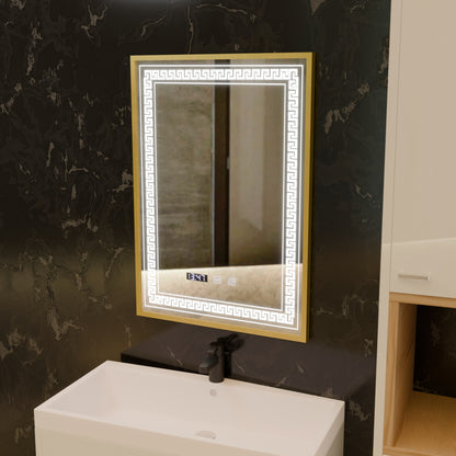 Miroir LED Touch Bruno, système anti-buée, horloge et température, 60x80 cm, cadre doré brossé, S84/60X80