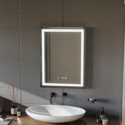 Miroir LED MODENA Touch Système anti-buée, Horloge et Température 60x80 cm