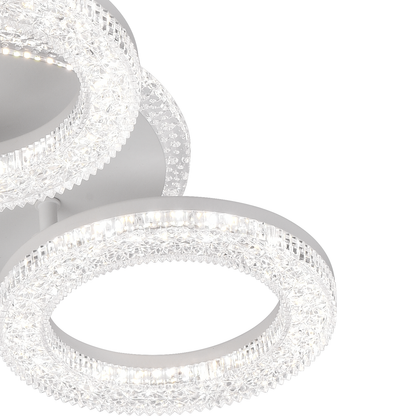 FREJA Lustre LED avec Télécommande, 50W, 3000K/4000K/6000K, Intensité Variable, Blanc, Cristaux, 3 Cercles