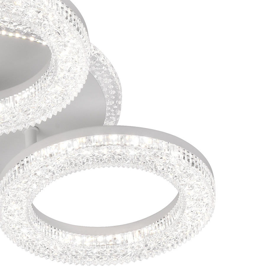 FREJA Lustre LED avec Télécommande, 50W, 3000K/4000K/6000K, Intensité Variable, Blanc, Cristaux, 3 Cercles