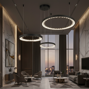 Lustre LED suspendu avec télécommande, Cristaux K9, 80W, 3 Cercles, Lumière Froid/Chaud/Neutre, Dimmable, Noir, Hauteur Réglable