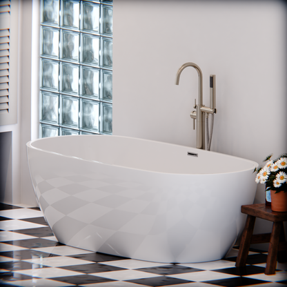 Baignoire autoportante, Semi-ovale, Acrylique, Blanc, 150×72×60 Cm