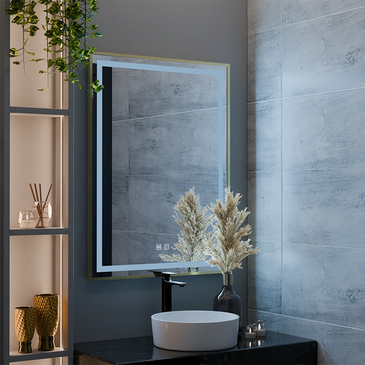 Miroir LED RAYNA Touch, 60x80 cm, fonction anti-buée, cadre doré brossé