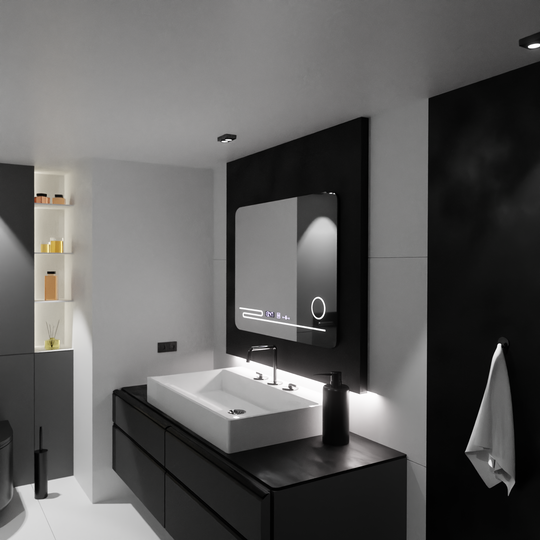 Miroir LED rectangulaire, 80x60cm, Harmonie MotionGlow Marcello, système anti-buée, thermomètre et horloge, loupe cosmétique, miroirs à intensité variable Marcello Default Title Alessandro Design