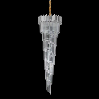 Lustre en cristal CC110/600x1800, 28xE14, diamètre 60 cm, hauteur 180 cm, chrome et argent, hauteur réglable, design élégant