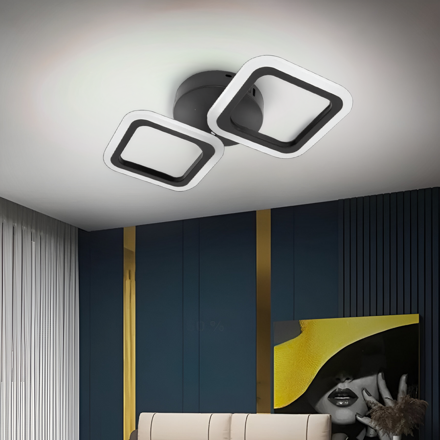 Lustre LED PULSARIS 27W, 2 Carrés, Lumière Froid/Chaud/Neutre, Noir