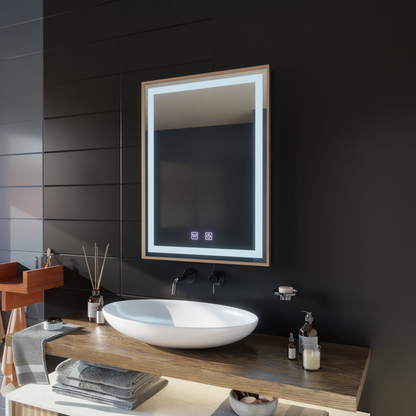 Miroir LED Touch Kariri, 60x80 cm, fonction anti-buée, cadre brossé Or Rose