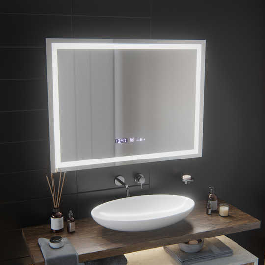 Miroir LED rectangulaire, 100 x 75 cm, Verite MotionGlow Marcello, système anti-buée, horloge et thermomètre, miroirs Marcello à intensité variable Titre par défaut Alessandro Design