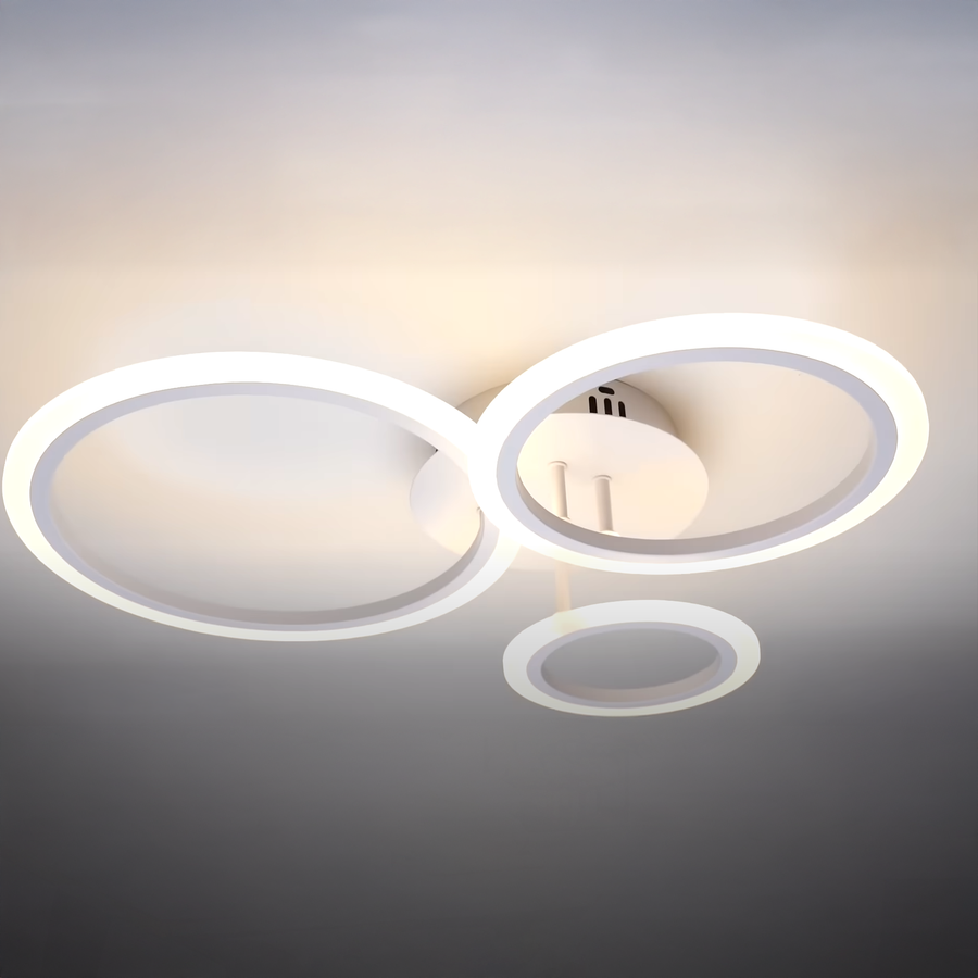 Lustre LED avec télécommande BETTY 40W, 3 Cercles, Lumière Froide/Chaude/Neutre, Dimmable, Blanc, Métal et Acrylique