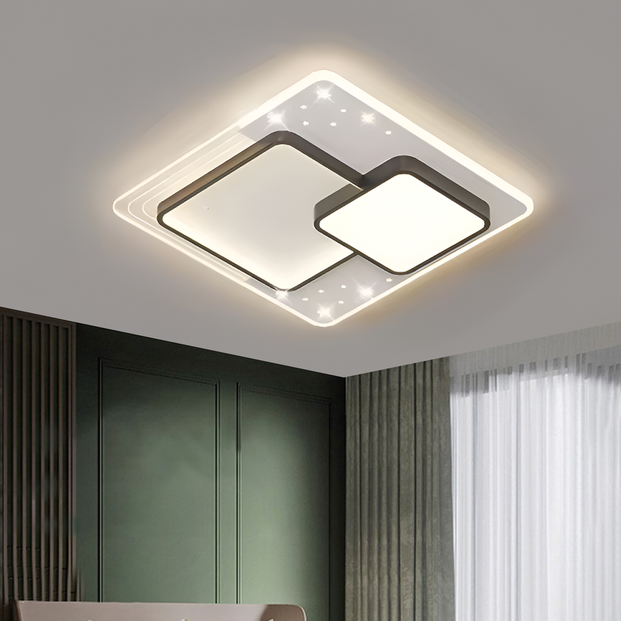 Lustre LED avec télécommande SERPENTA 125W, Carré, Lumière Froide/Chaude/Neutre, Dimmable, Noir